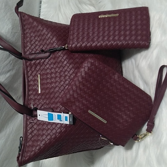 NWT Faux Woven Leather Tote Wristlet-Pouch Crossbody Zip Wal… - Picture 2 of 15